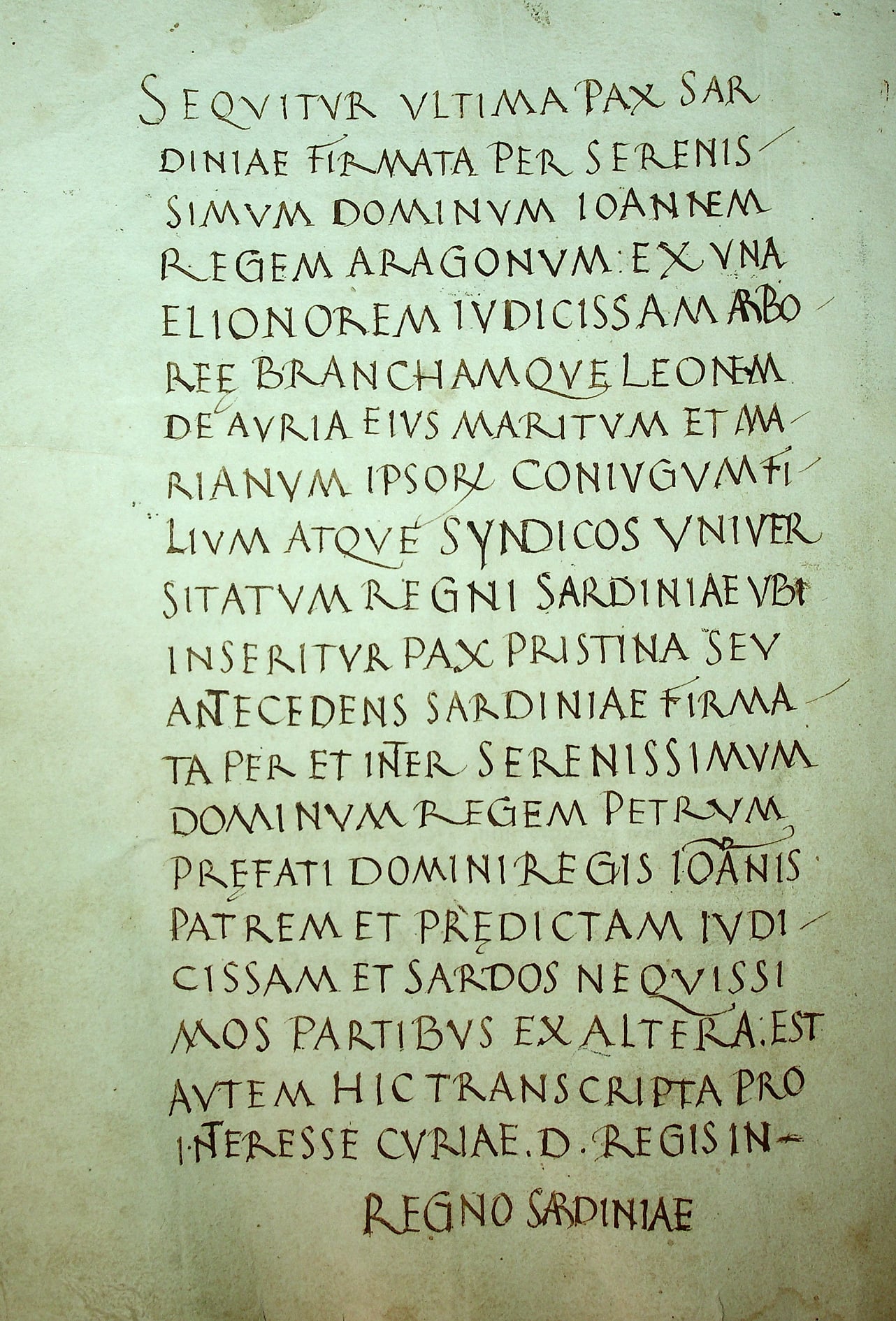 Trascrizione basata sui capitoli proposti da Eleonora d'Arborea nel 1383 (ASCa, Antico Archivio Regio,Cat. I, Prammatiche, istruzioni e carte reali, vol F).